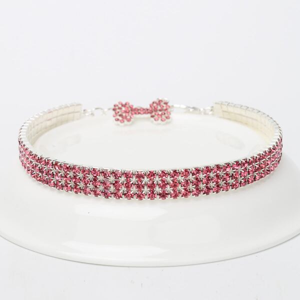 

1pc Elastic Rhinestone Cat Necklace, Pink
