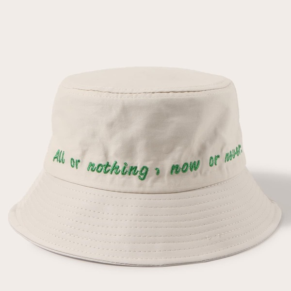 

Slogan Embroidery Bucket Hat, Beige