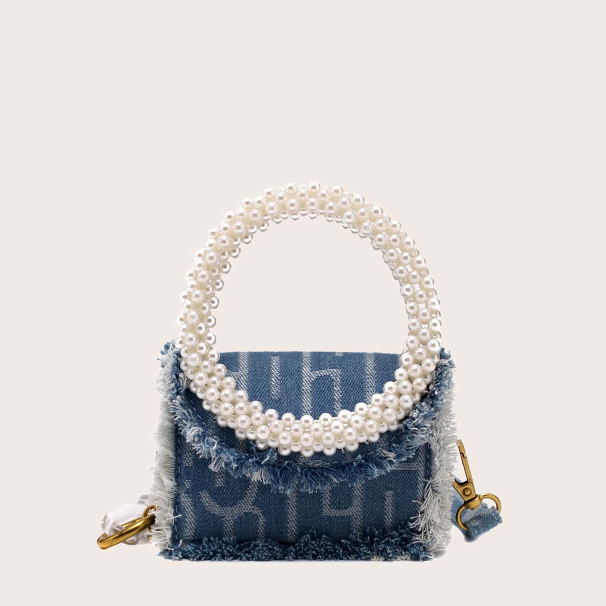 

Mini Faux Pearl Handle Satchel Bag, Blue