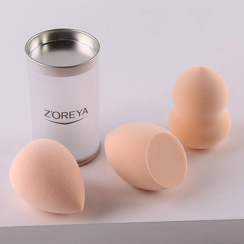 

3pcs Solid Makeup Sponge With 3pcs Storage Box, Apricot