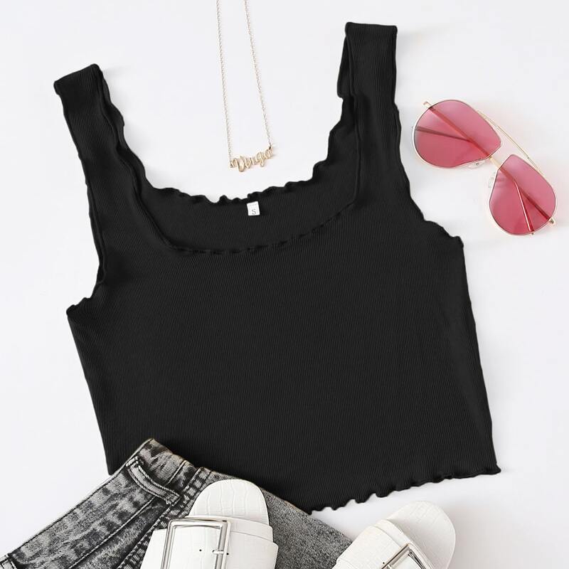 

Lettuce Edge Crop Tank Top, Black