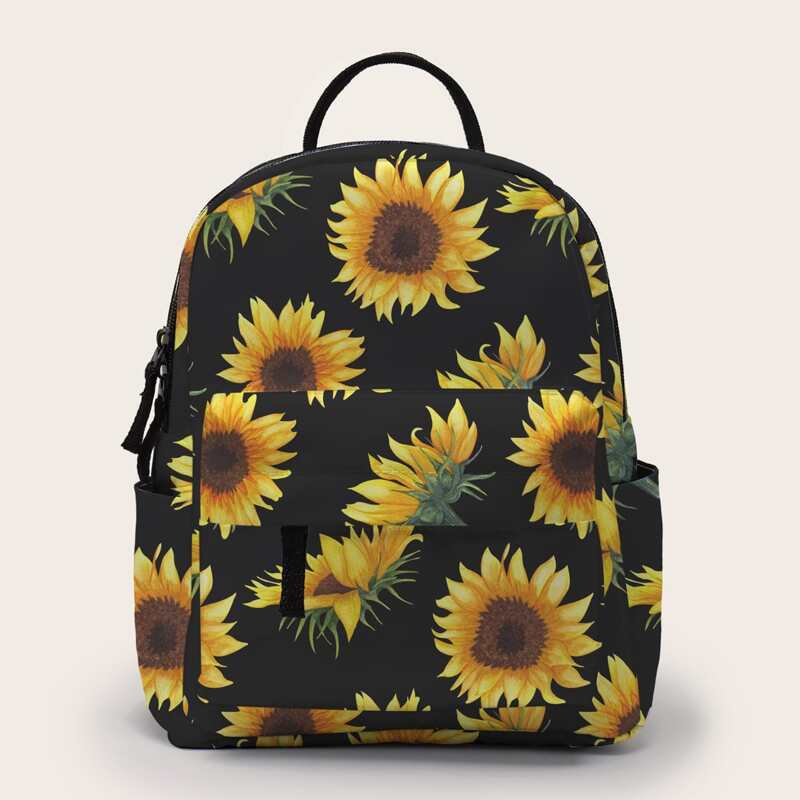 

3D Sunflower Print Backpack, Multicolor