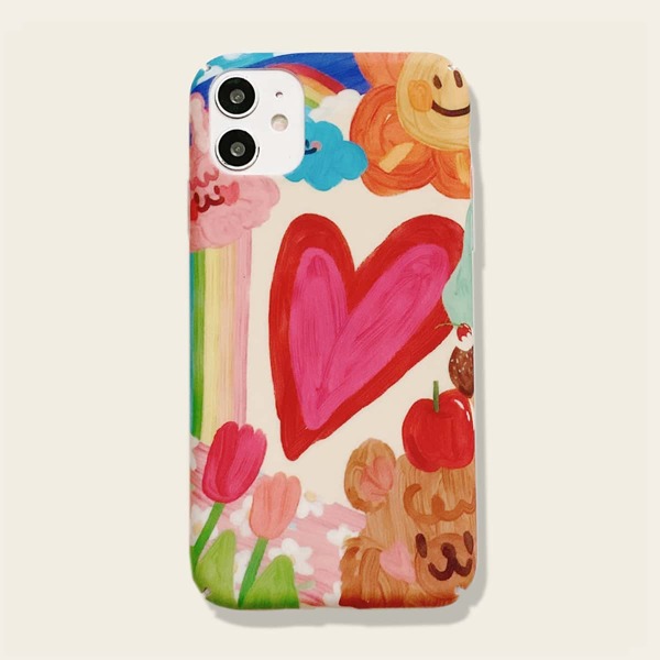 

1pc Heart Print iPhone Case, Multicolor