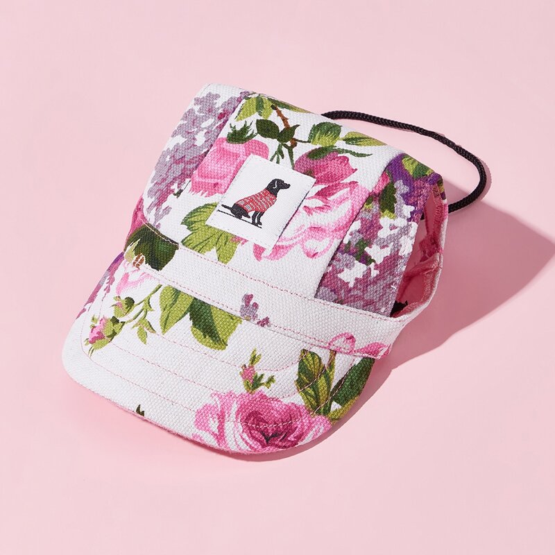 

1pc Flower Print Dog Baseball Cap, Baby pink