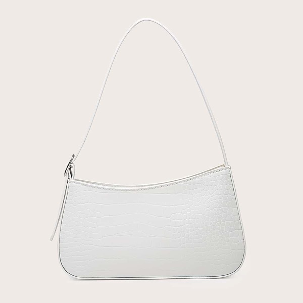 

Croc Embossed Baguette Bag, White