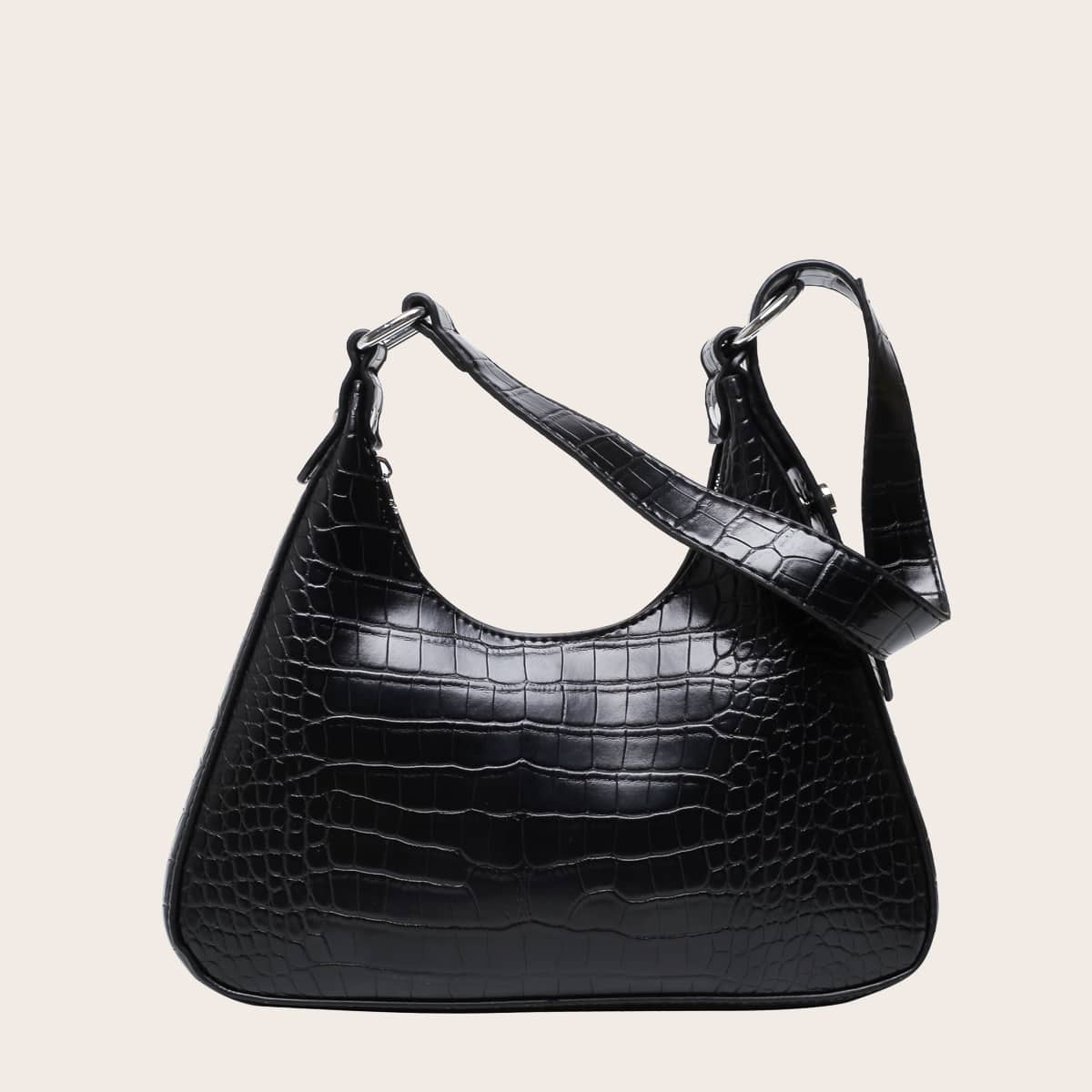 

Croc Embossed Shoulder Bag, Black