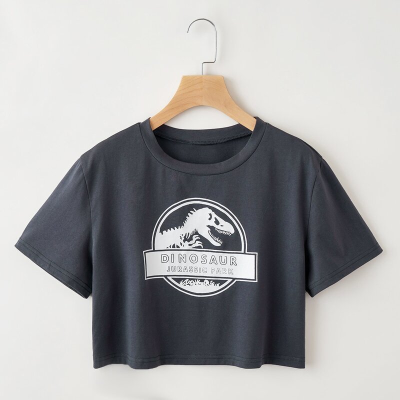 

Dinosaur Graphic Crop Tee, Dark grey