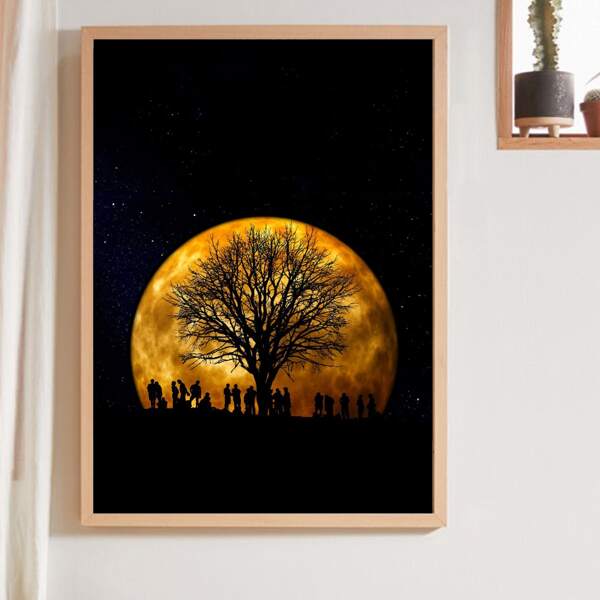 

Moon Print Wall Painting Without Frame, Black