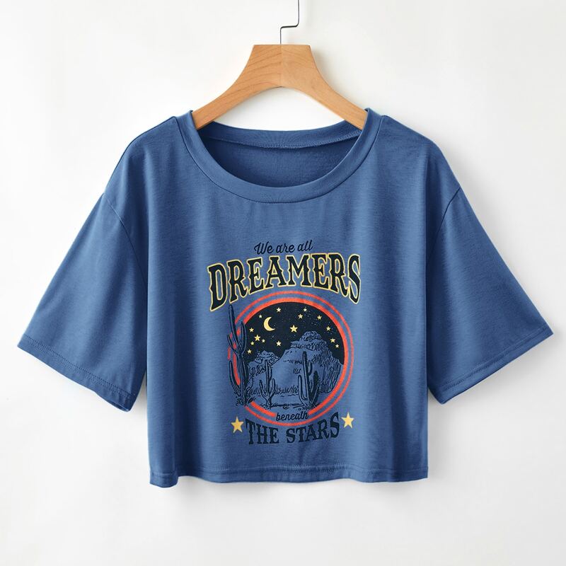 

Letter Graphic Crop Tee, Blue