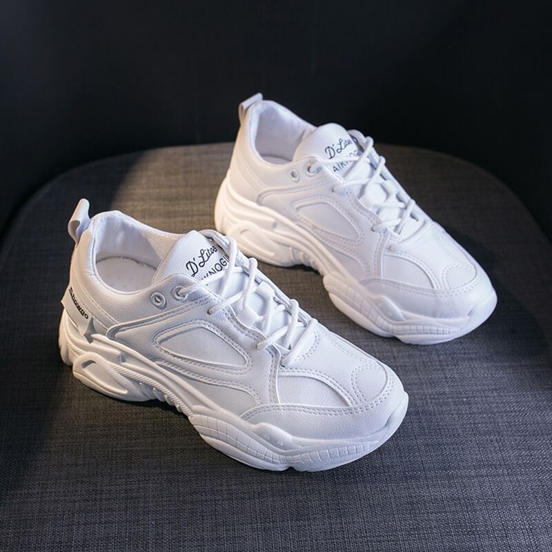 

Solid Lace-up Chunky Sneakers, White