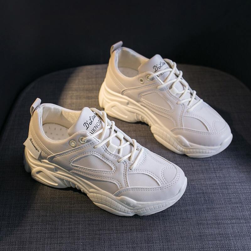 

Solid Lace-up Chunky Sneakers, Beige