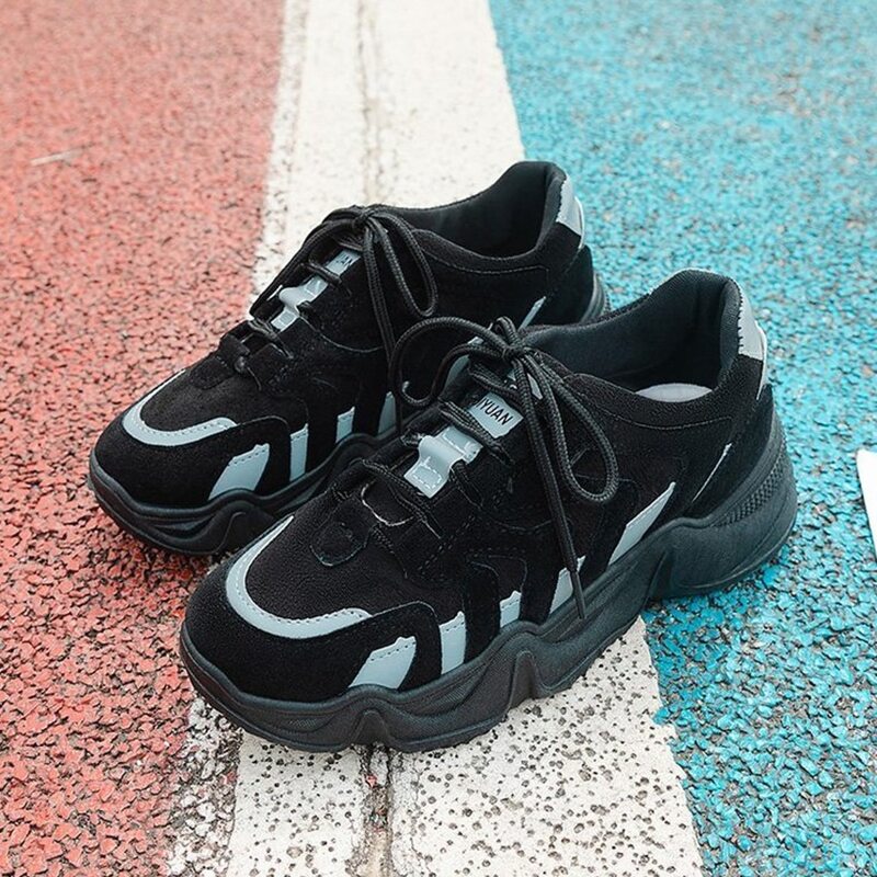 

Colorblock Lace-up Chunky Sneakers, Black