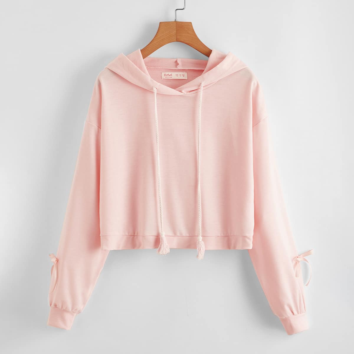 

Solid Bow Detail Hoodie, Baby pink