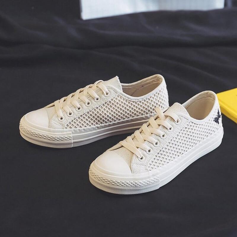 

Butterfly Mesh Panel Canvas Sneakers, Beige