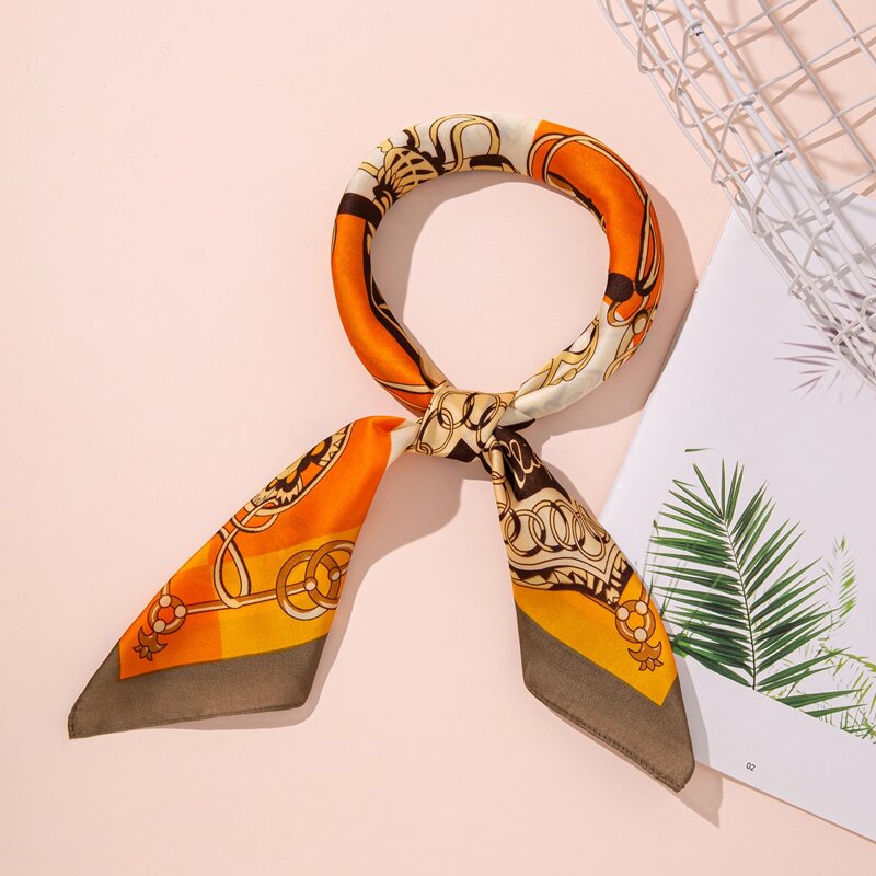 

Chain Printed Square Scarf, Orange