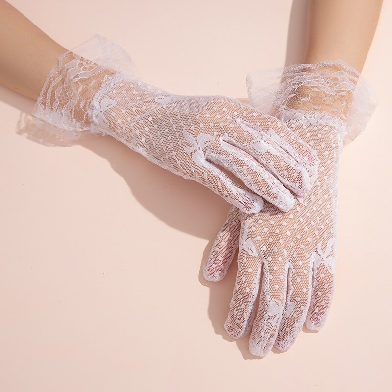 

Lace Bow Knot Pattern Gloves, White