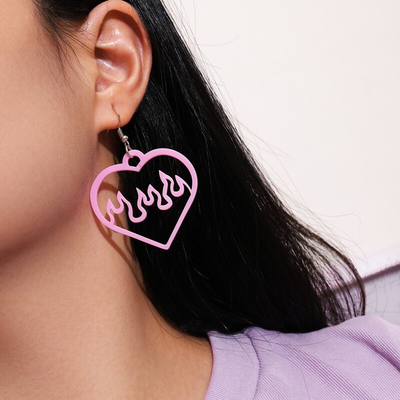 

Flame Heart Drop Earrings, Pink