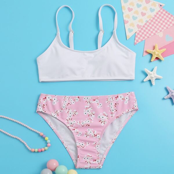 

Girls Floral Adjustable Strap Bikini Swimsuit, Multicolor