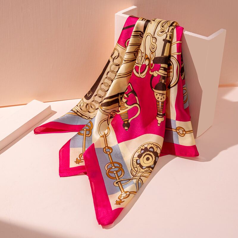 

Chain Printed Square Scarf, Hot pink