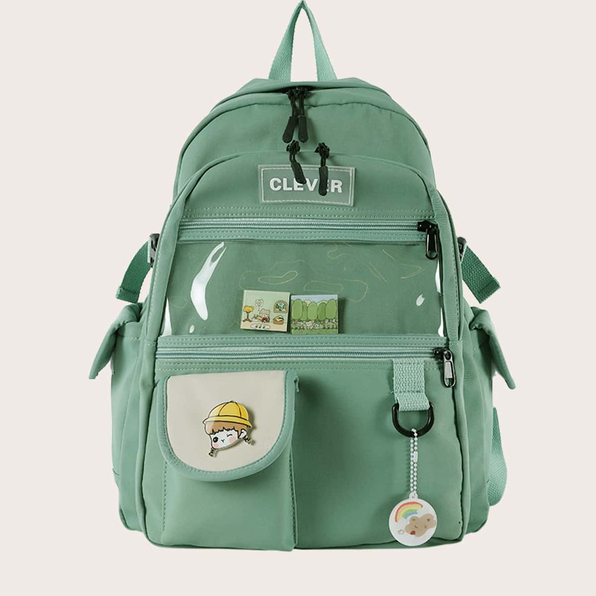 

Pocket Front Large Capacity Backpack, Green