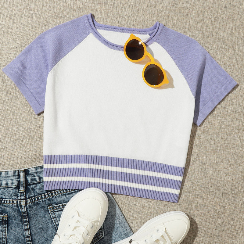 

Striped Hem Crop Knit Top, Multicolor