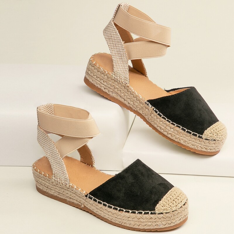 

Closed Toe Ankle Strap Flatform Espadrilles, Black