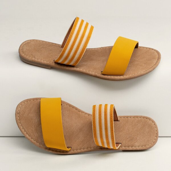 

Double Stripe Band Flat Slide Sandals, Yellow