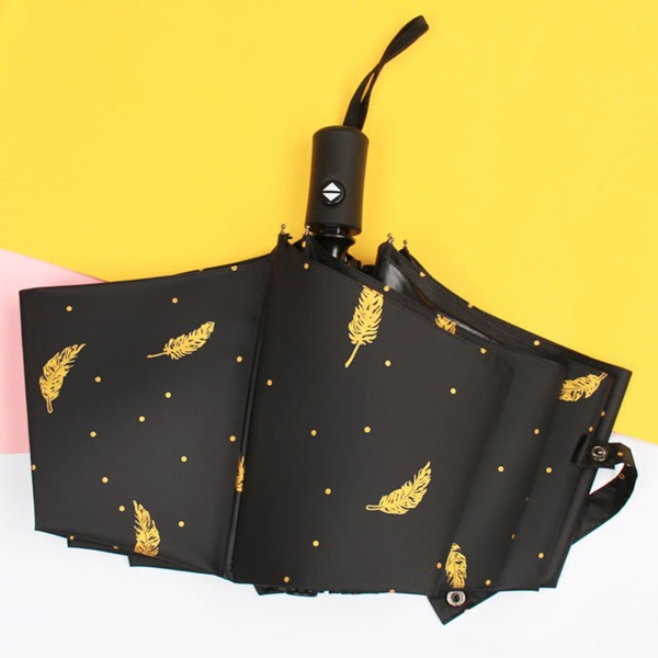 

1pc Feather Print Umbrella, Black
