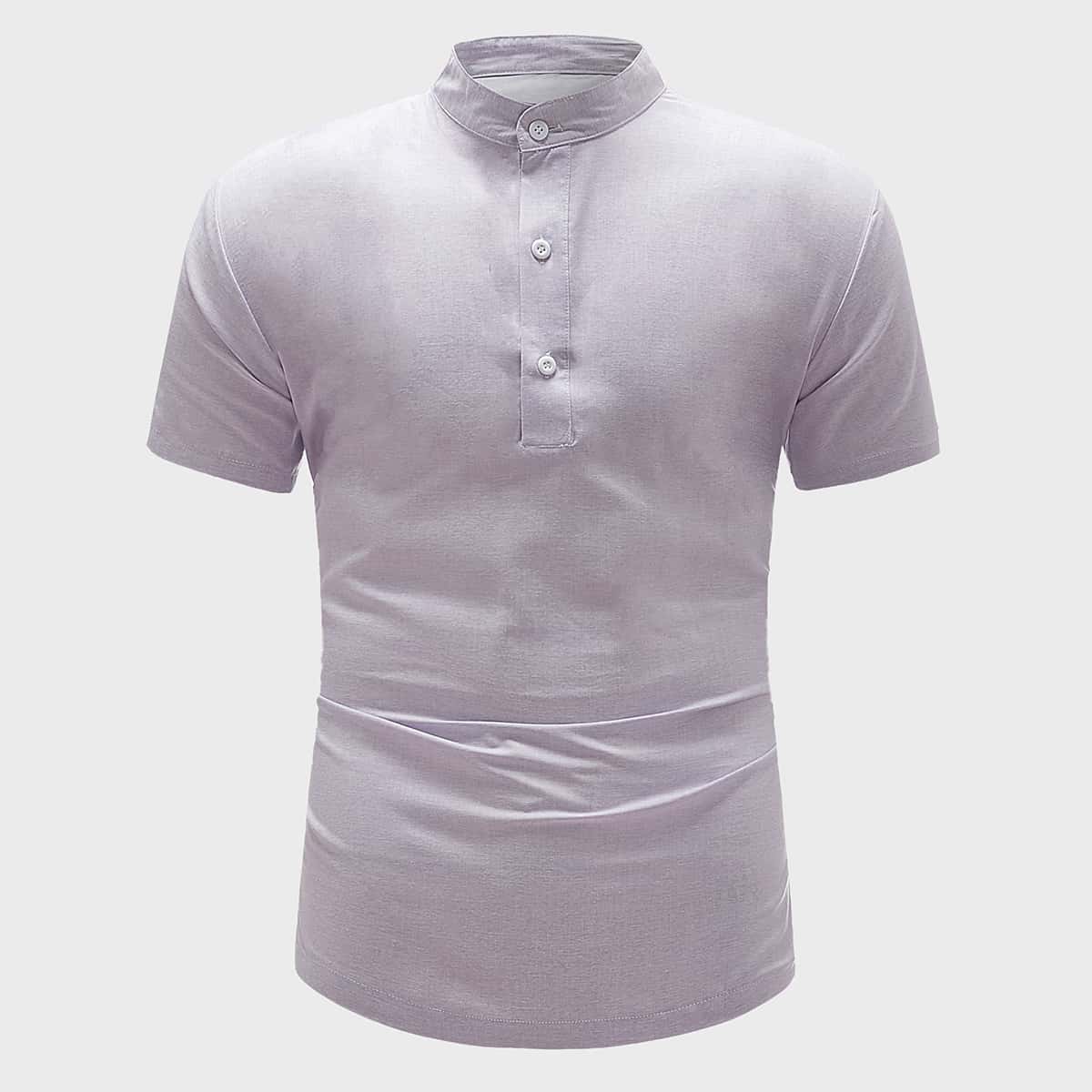 

Guys Half Button Stand Collar Shirt, Light grey
