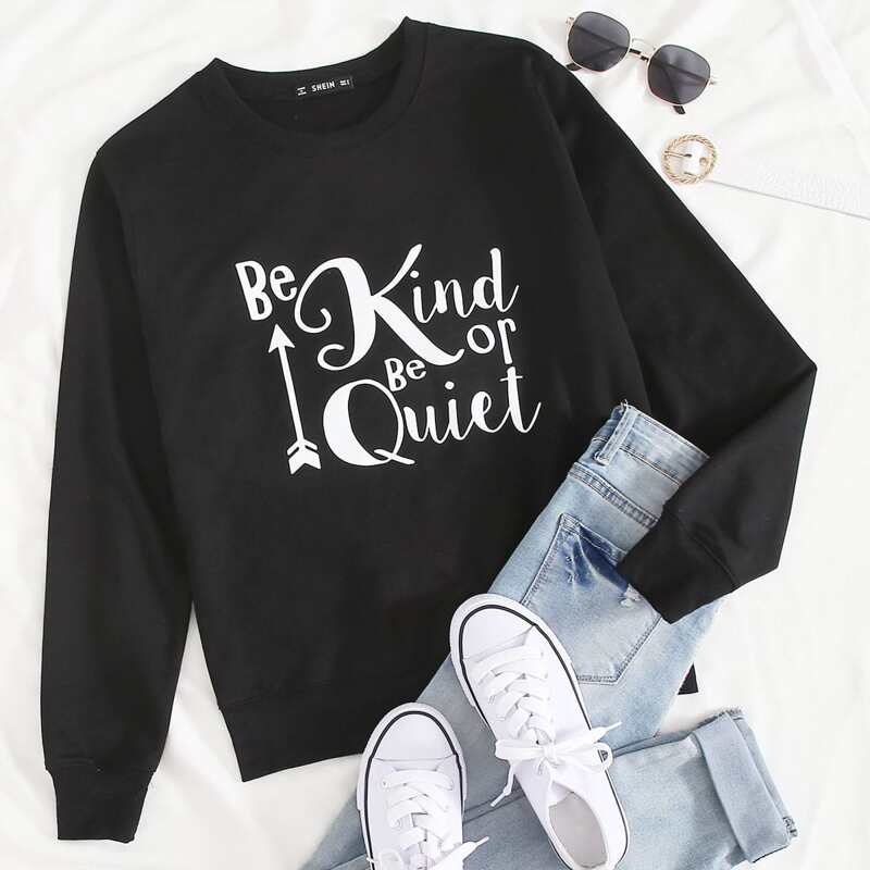 

Arrow & Slogan Graphic Sweatshirt, Black