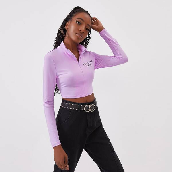 

Zip Up Letter Graphic Tee, Lilac purple