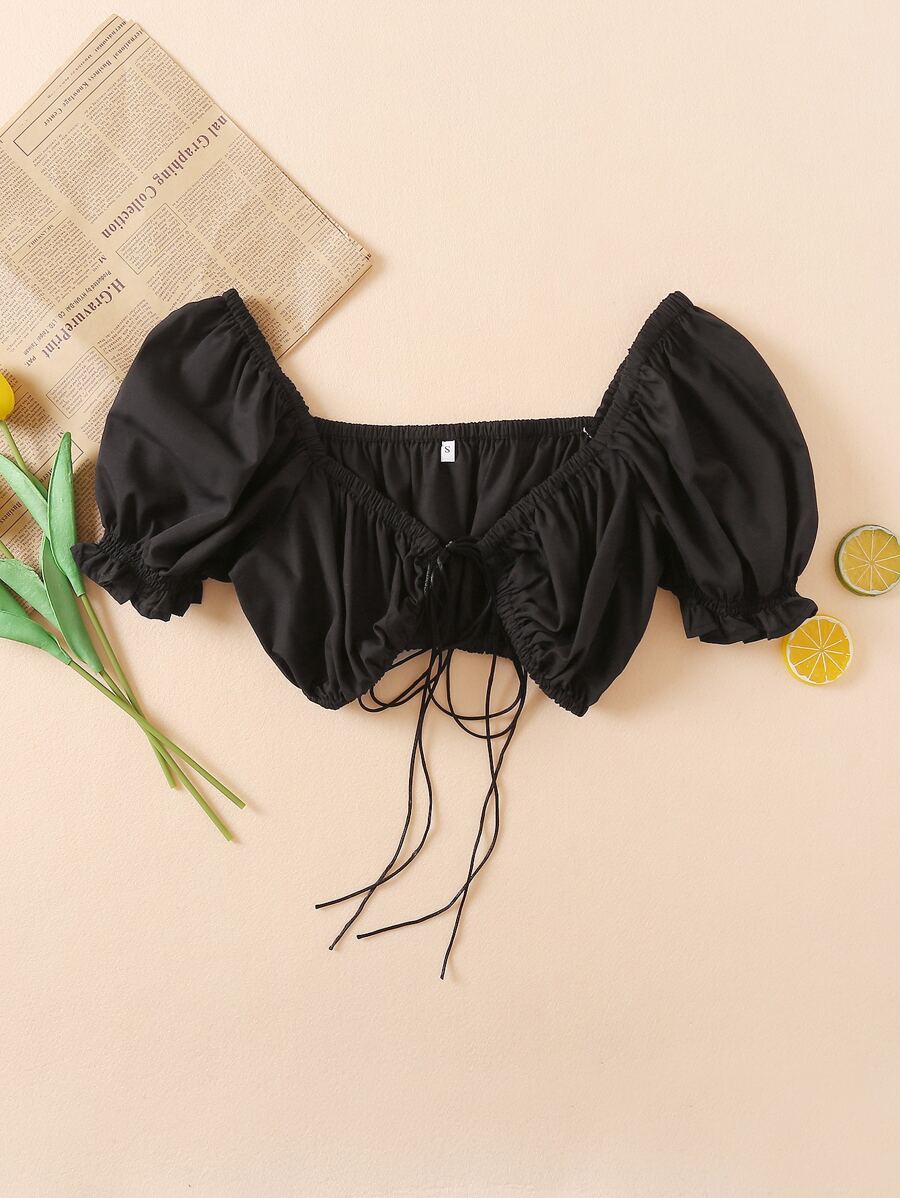 GENKIRA Áo nữ Xù màu trơn màu đen Boho - màu đen - Xem 1