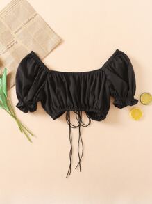 GENKIRA Áo nữ Xù màu trơn màu đen Boho - màu đen - Xem 2