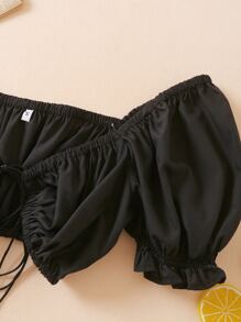 GENKIRA Áo nữ Xù màu trơn màu đen Boho - màu đen - Xem 4