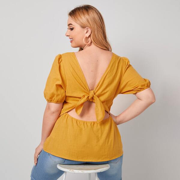 

Plus Cutout Tie Back Solid Top, Mustard yellow