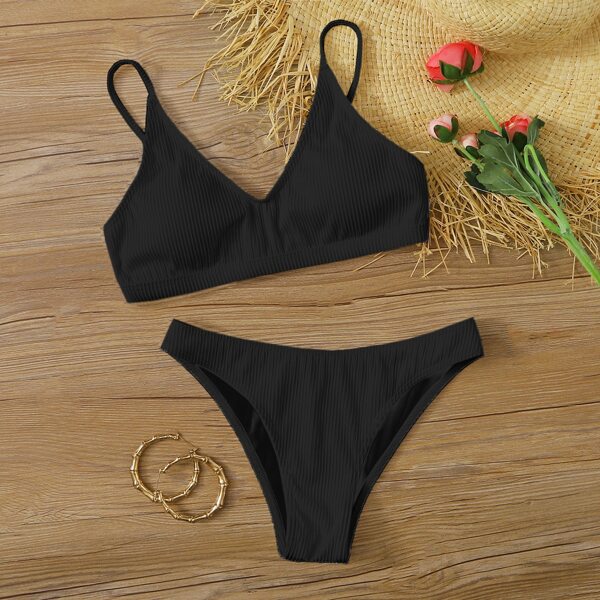 

Plain Rib Bikini Swimsuit, Black
