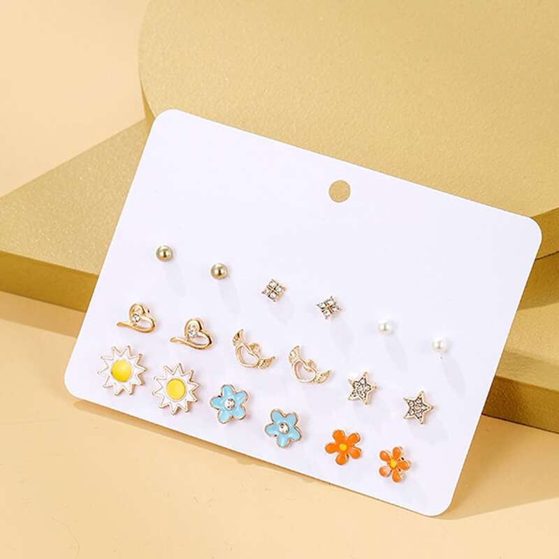 

9pairs Floral Stud Earrings, Multicolor