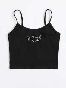 SHEIN Rhinestone Wing Crop Cami Top - màu đen - Xem 4