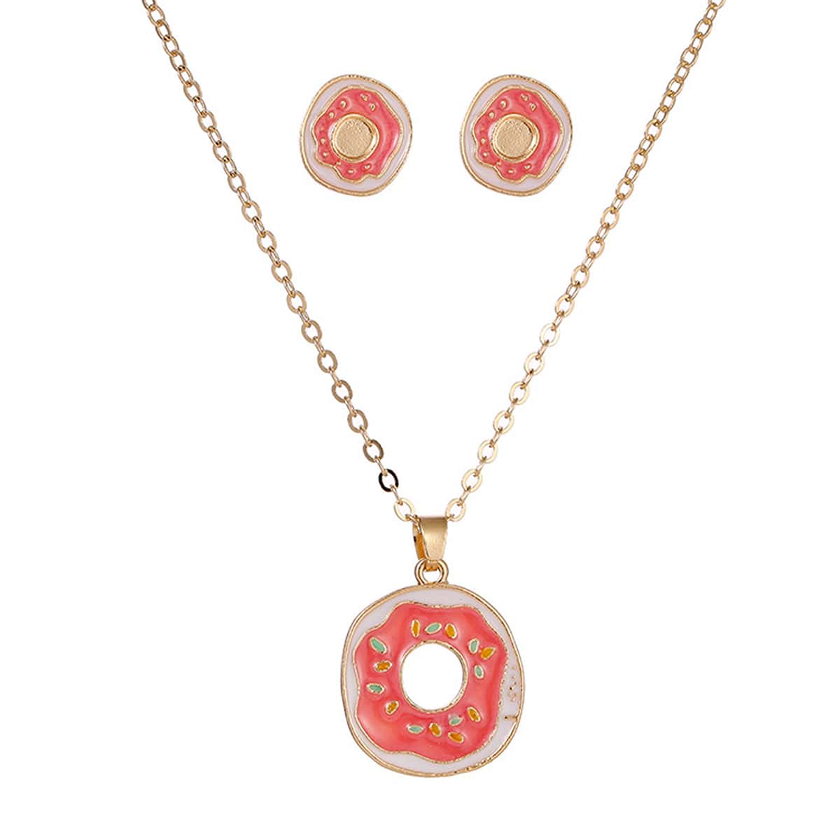 

3pcs Round Donut Jewelry Set, Gold