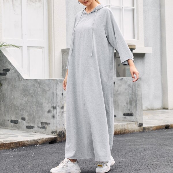 

Raglan Sleeve Hooded Dress, Light grey