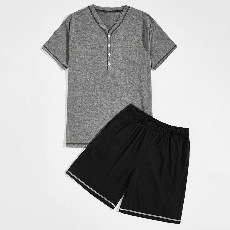 

Guys Button Front Tee And Shorts PJ Set, Multicolor