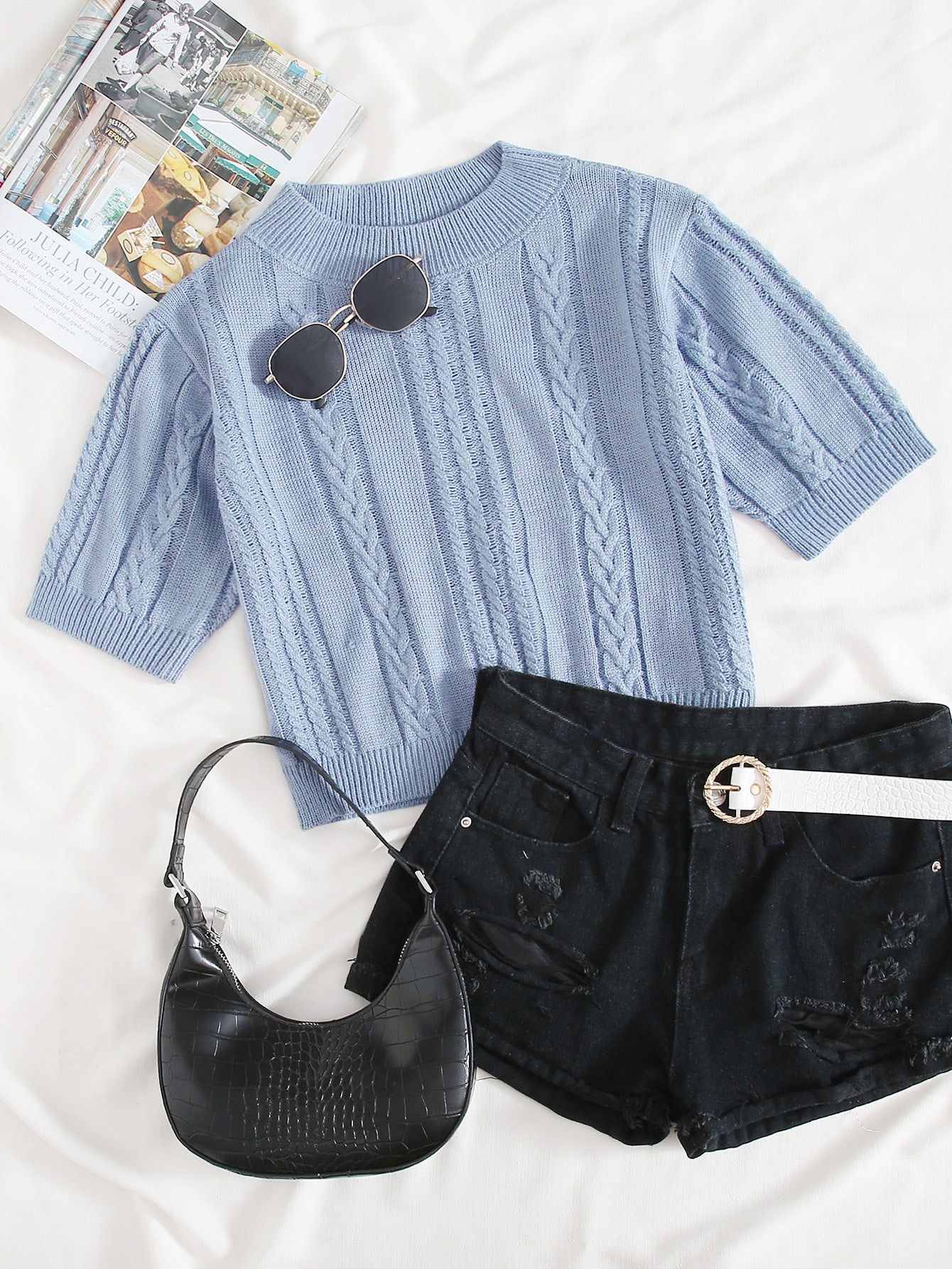 Solid Cable Knit Crop Top thumbnail