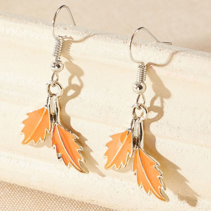 

Leaf Drop Earrings, Orange
