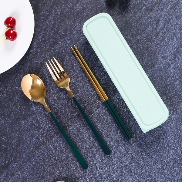 

3pcs Stainless Steel Cutlery Set With 1pc Storage Box, Multicolor