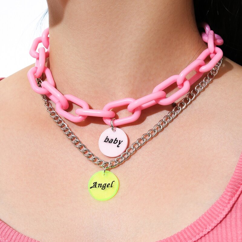 

2pcs Letter Chunky Chain Choker, Multicolor