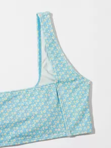 Ditsy Floral Square Neck Bikini Set Summer Beach - Baby Blue - View 4