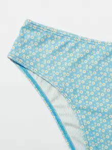 Ditsy Floral Square Neck Bikini Set Summer Beach - Baby Blue - View 5