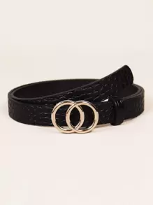 Cinturón de niños con hebilla de doble aro O - Negro - Ver 1