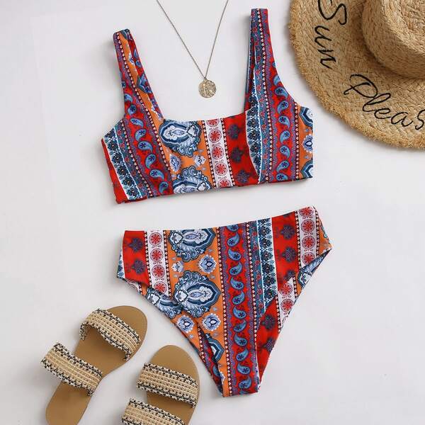 

Tribal High Waisted Bikini Swimsuit, Multicolor