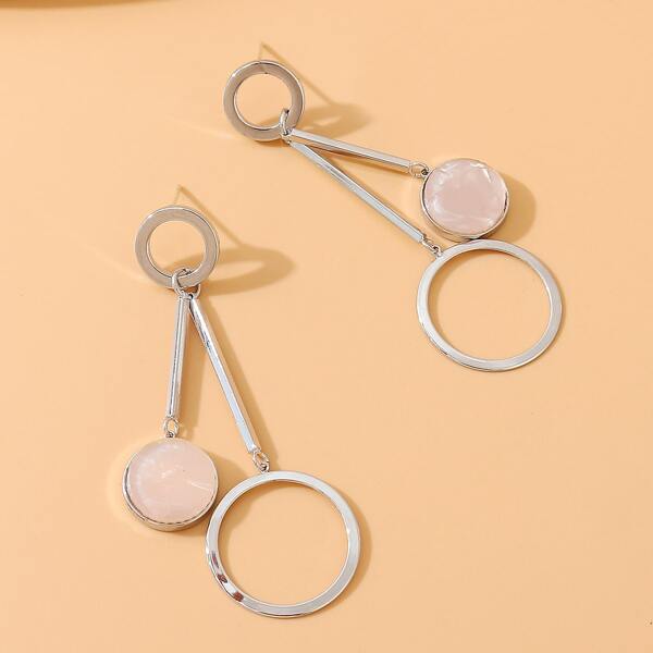 

Acrylic Inlaid Ring Drop Earrings, Silver
